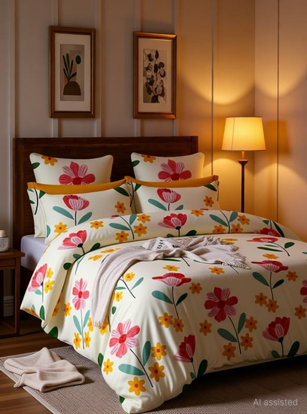 CHHILAKIYA Cotton King Flat 152 TC Floral 1 Bedsheet with 2 Pillow Covers(Multicolor)