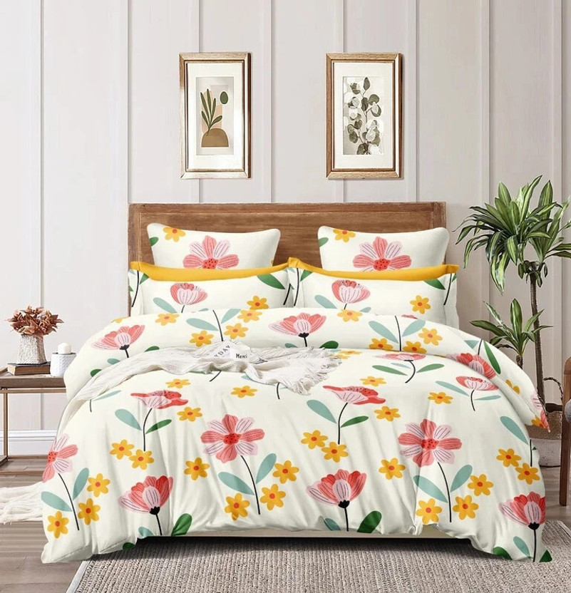 CHHILAKIYA Cotton King Flat 152 TC Floral 1 Bedsheet with 2 Pillow Covers(Multicolor)