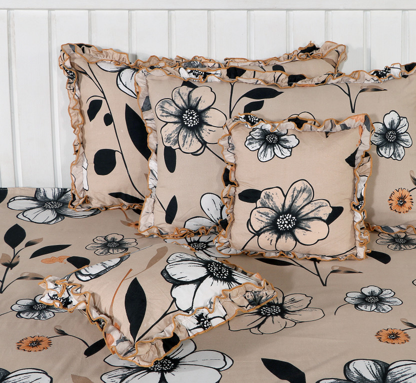 Flipkart SmartBuy Cotton Double Flat 244 TC Printed 1 Summer Bedsheet with 2 Pillow Covers, 2 Cushion Covers(Brown)