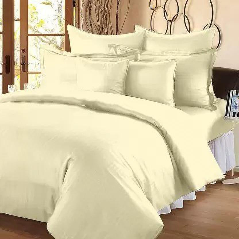 Comfowell Satin Double King Sized Bedding Set(Beige, 1 PCS DOUBLE BED COMFORTER;1 DOUBLE BEDSHEET WITH 2 PILLOW COVER)