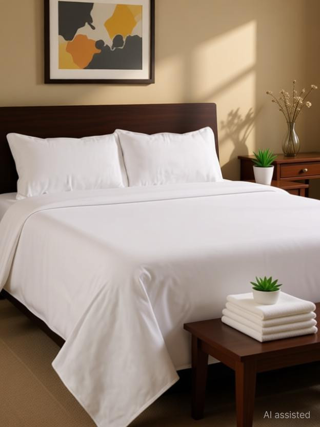 Npgbedding Microfiber, Cotton Double Flat 600 TC Solid 1 Bedsheet with 2 Pillow Covers(White)