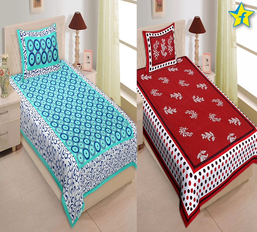 Flipkart Flipkart SmartBuy Cotton Single Flat 180 TC Jaipuri Prints 2 Bedsheets with 4 Pillow Covers(Multicolor-7) - Flipkart Deal