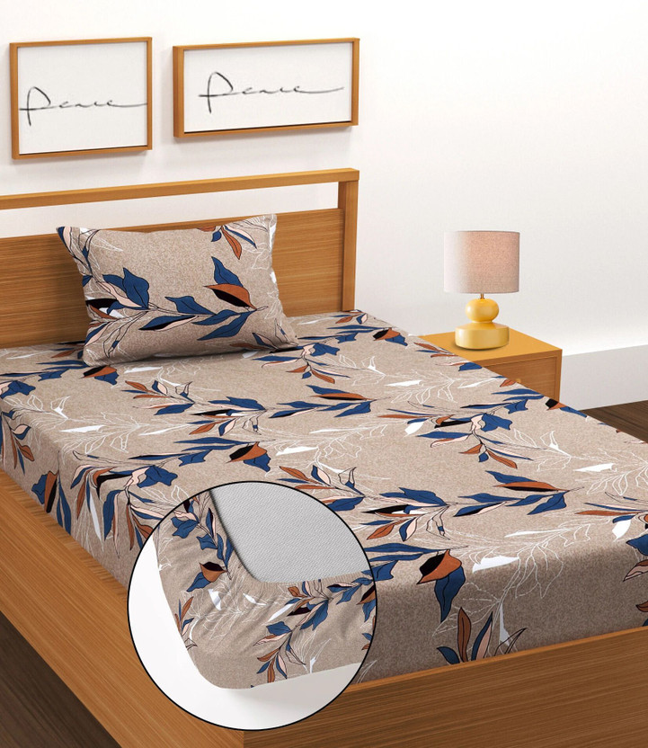 BLUEDOT BLUEDOT Cotton Single Fitted (Elastic) 180 TC Printed 1 Bedsheet(Beige) - Flipkart Deal