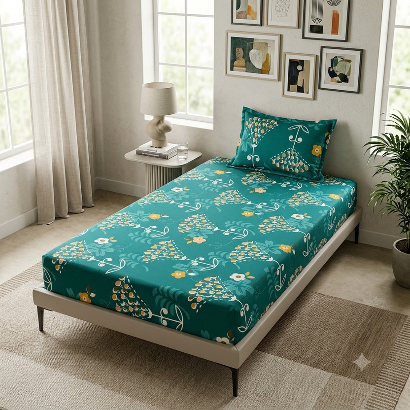ELEGANT WEAVERS Microfiber Single Flat 144 TC Printed 1 Summer Bedsheet(Multicolor)
