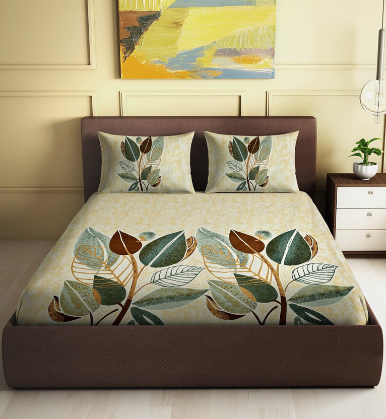 CARLTON LONDON Cotton King Flat 280 TC Printed 1 Bedsheet with 2 Pillow Covers(Multicolor, Lion)