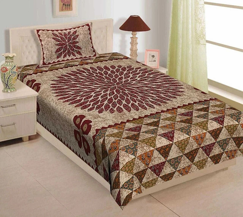 Rajasthani Rajasthani Traditional Cotton Single Flat 300 TC Printed 1 Summer Bedsheet(Maroon) - Flipkart Deal