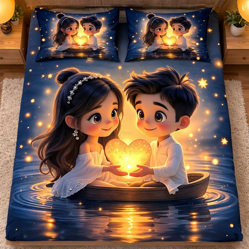 Aarna Linen Cotton Double Flat 400 TC 7D Digital 1 Winter Bedsheet with 2 Pillow Covers(Multicolor)