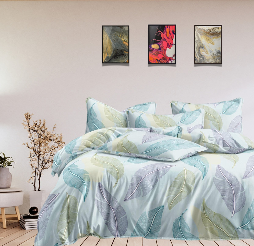 CARLTON LONDON Cotton Super King Flat 300 TC Geometric 1 Bedsheet with 2 Pillow Covers(Multicolor)