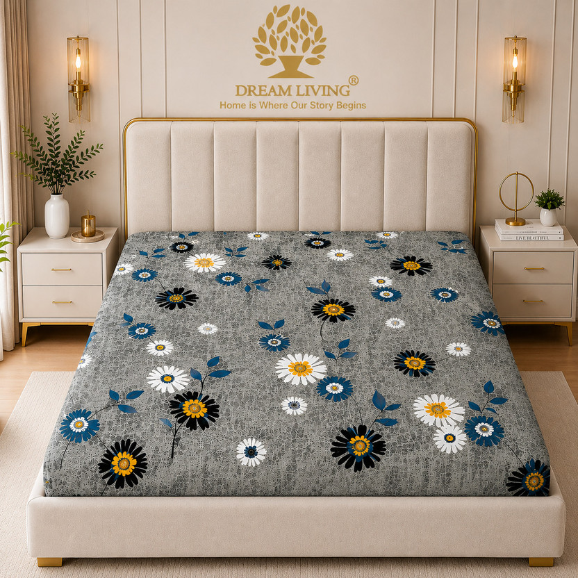DREAM LIVING Microfiber Double Flat 110 TC Printed 1 Bedsheet(Grey)