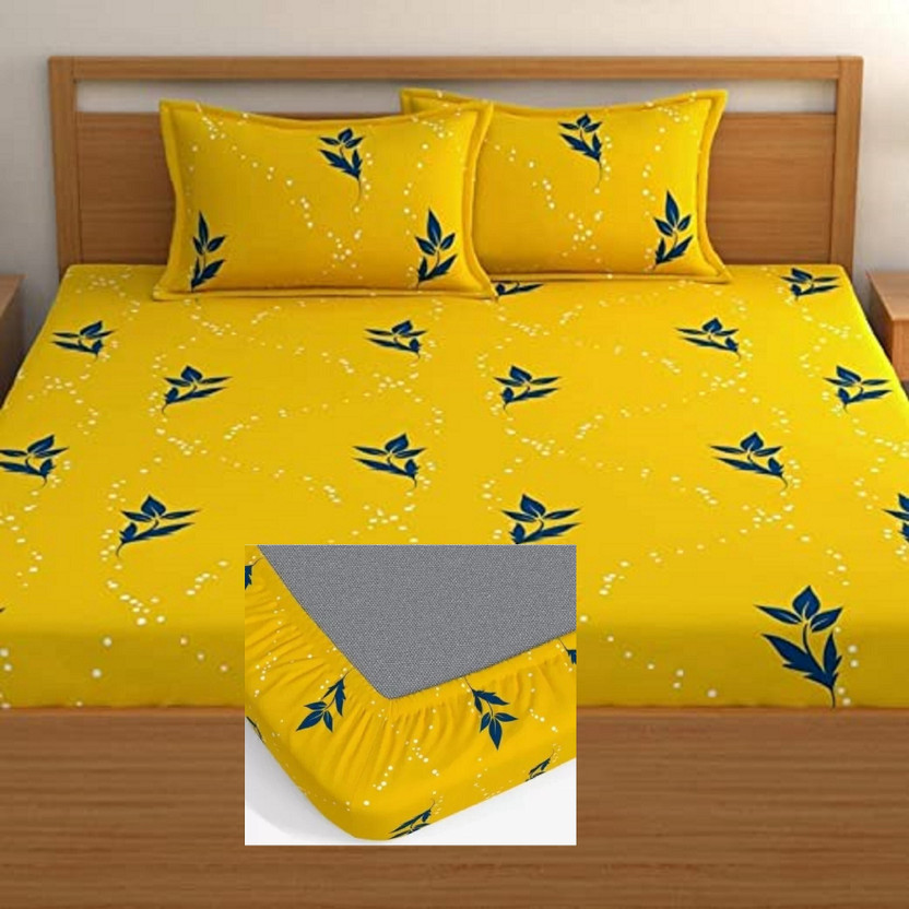 TomCruise Cotton Double Fitted (Elastic) 320 TC Printed 1 Bedsheet with 2 Pillow Covers(Multicolor)