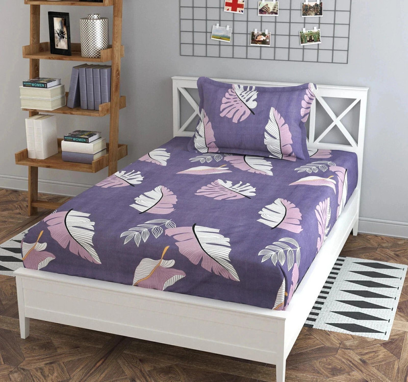BLUEDOT Cotton Single Flat 200 TC Self Design 1 Bedsheet(Purple)