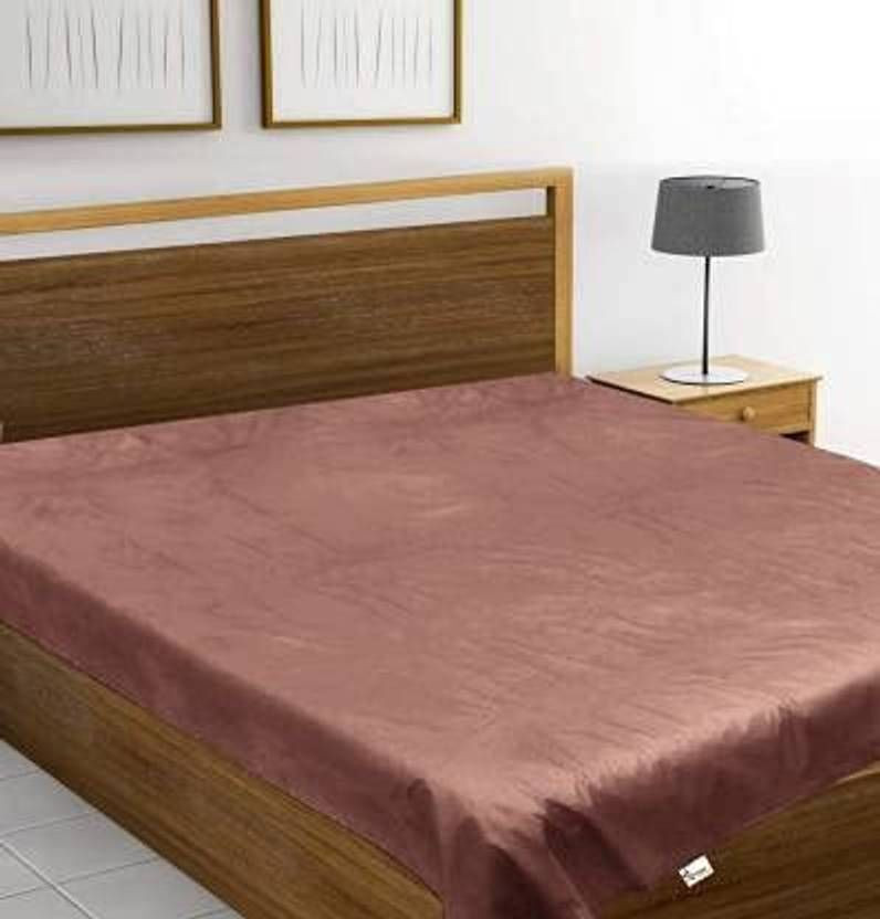 TIVRA PVC Double Flat 210 TC Solid 1 Bedsheet with 2 Pillow Covers(Brown)