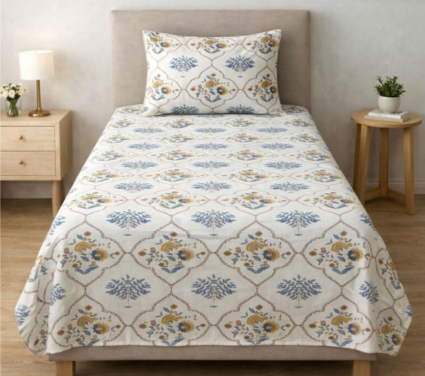 Linen & Loom Cotton Blend Single Flat 240 TC Printed 1 Bedsheet(Multicolor)