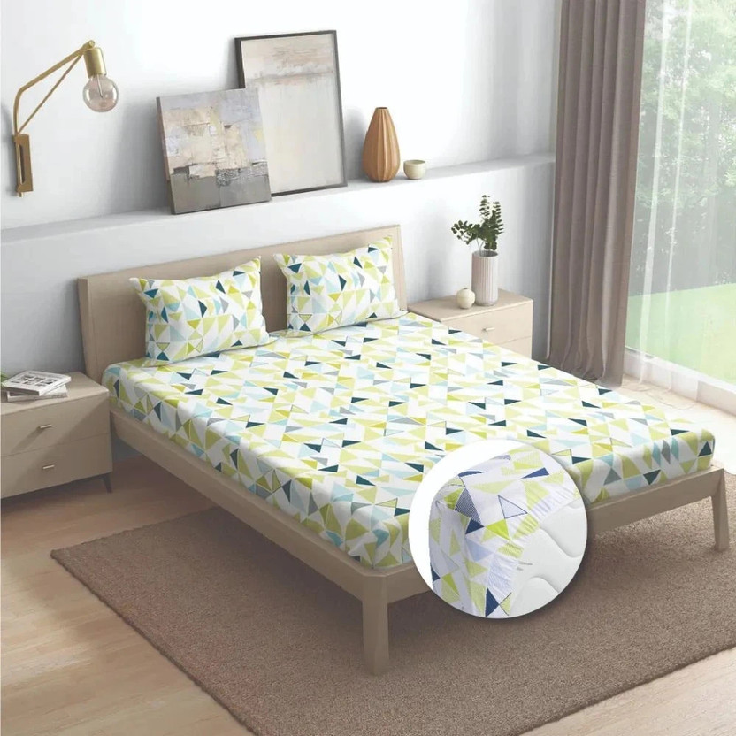 Wakefit Cotton King Fitted (Elastic) 144 TC Printed 1 Bedsheet with 2 Pillow Covers(Maze)
