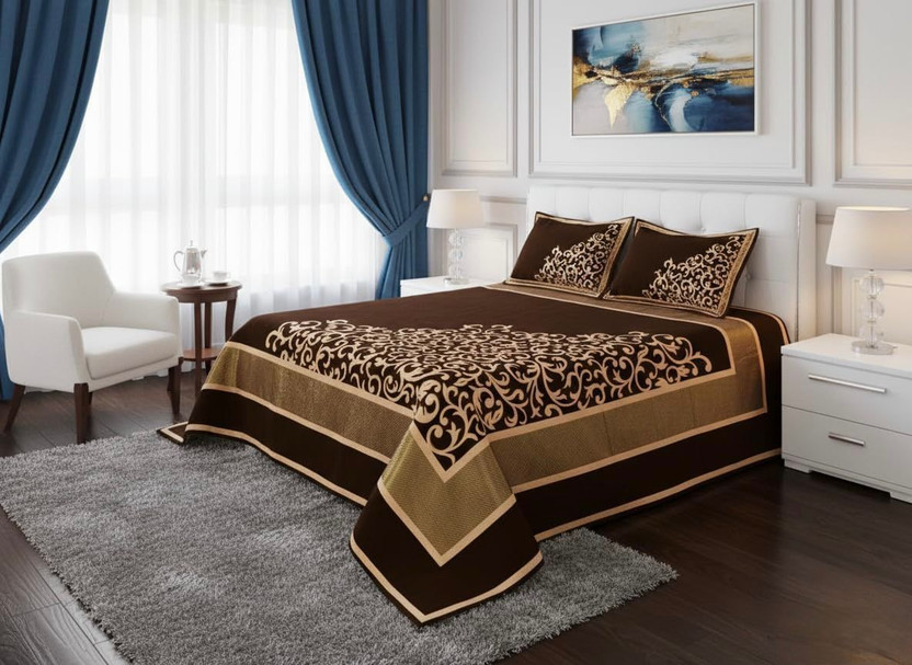 goangel Velvet King Sized Bedding Set(Coffee, 1 Bed Sheet, 2 Pillow Covers)