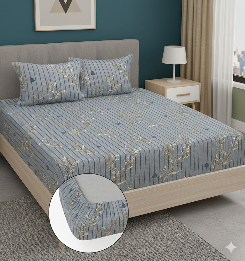 YaAkholic Microfiber Double Fitted (Elastic) 242 TC Printed 1 Bedsheet(Grey)