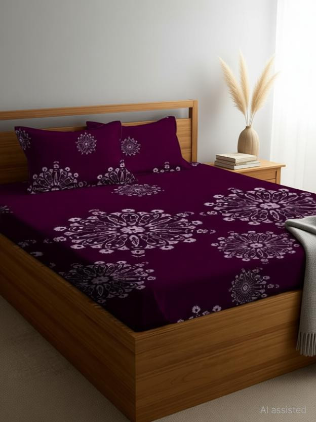 SUKHAURA SUKHAURA Microfiber Double Fitted (Elastic) 160 TC Self Design 1 Bedsheet with 2 Pillow Covers(Multicolor) - Flipkart Deal