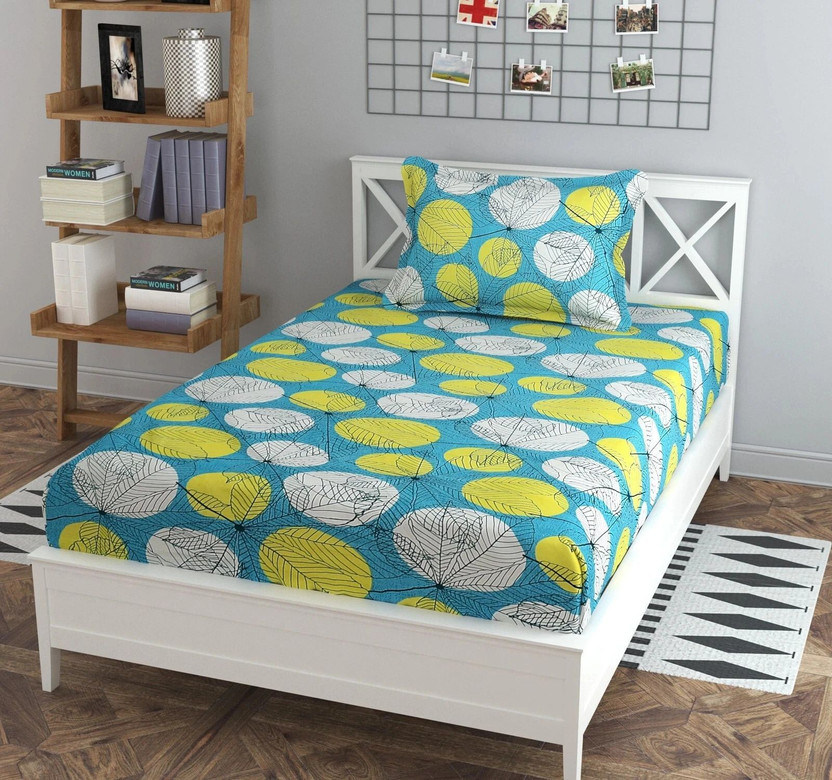 VAS COLLECTIONS Cotton Single Flat 160 TC Printed 1 Bedsheet(Green)