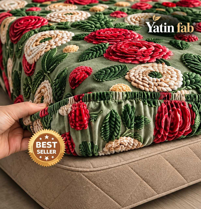 COZY COZY QUEEN Cotton Queen Fitted (Elastic) 220 TC Floral 1 Bedsheet with 2 Pillow Covers(Green) - Flipkart Deal