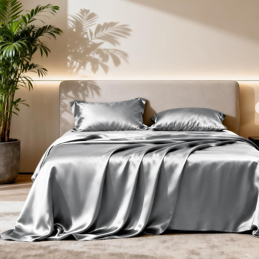ALISHIBACASA Silk King Flat 400 TC Solid 1 Bedsheet(Grey)