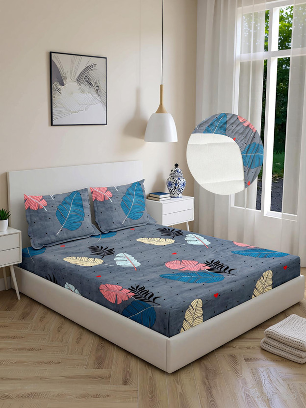 BLUEDOT BLUEDOT Microfiber Double Fitted (Elastic) 160 TC Self Design 1 Bedsheet with 2 Pillow Covers(Multicolor) - Flipkart Deal