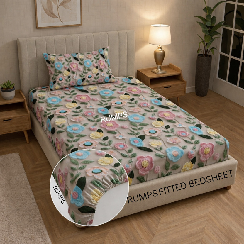 Rumps Rumps Cotton Single Fitted (Elastic) 350 TC Floral 1 Bedsheet(7d white) - Flipkart Deal