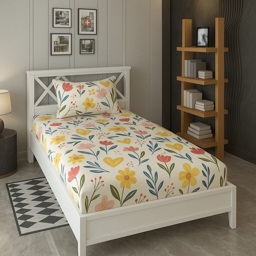 Shivi Creation Cotton Single Flat 170 TC Printed 1 Bedsheet with 2 Pillow Covers(Multicolor)