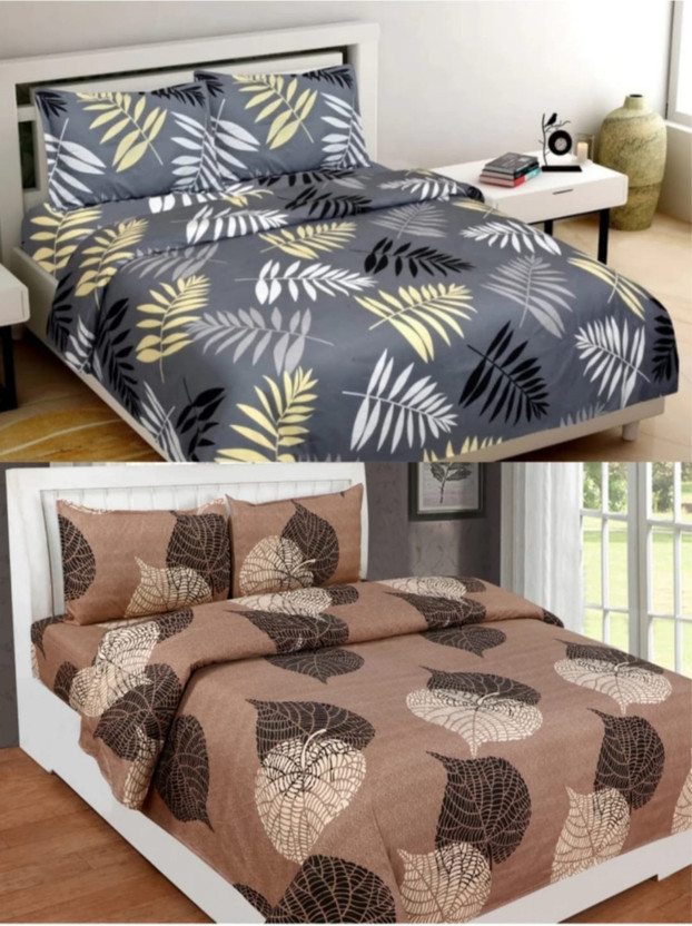 FERDIOM Microfiber Double Flat 144 TC Printed 2 Bedsheets with 4 Pillow Covers(Multicolor)