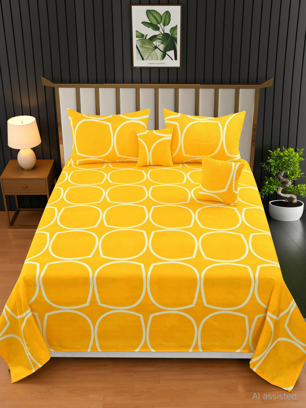 HOMYBEES HOMYBEES Microfiber King Flat 220 TC 3D Printed 1 Bedsheet with 2 Pillow Covers, 2 Cushion Covers(5PCS BEDSHEET MANGO) - Flipkart Deal