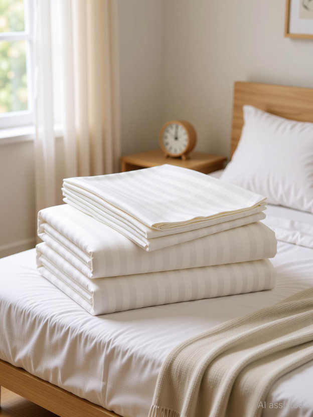Vishal international Cotton, Microfiber King Flat 220 TC Striped 1 Summer Bedsheet with 2 Pillow Covers(White)