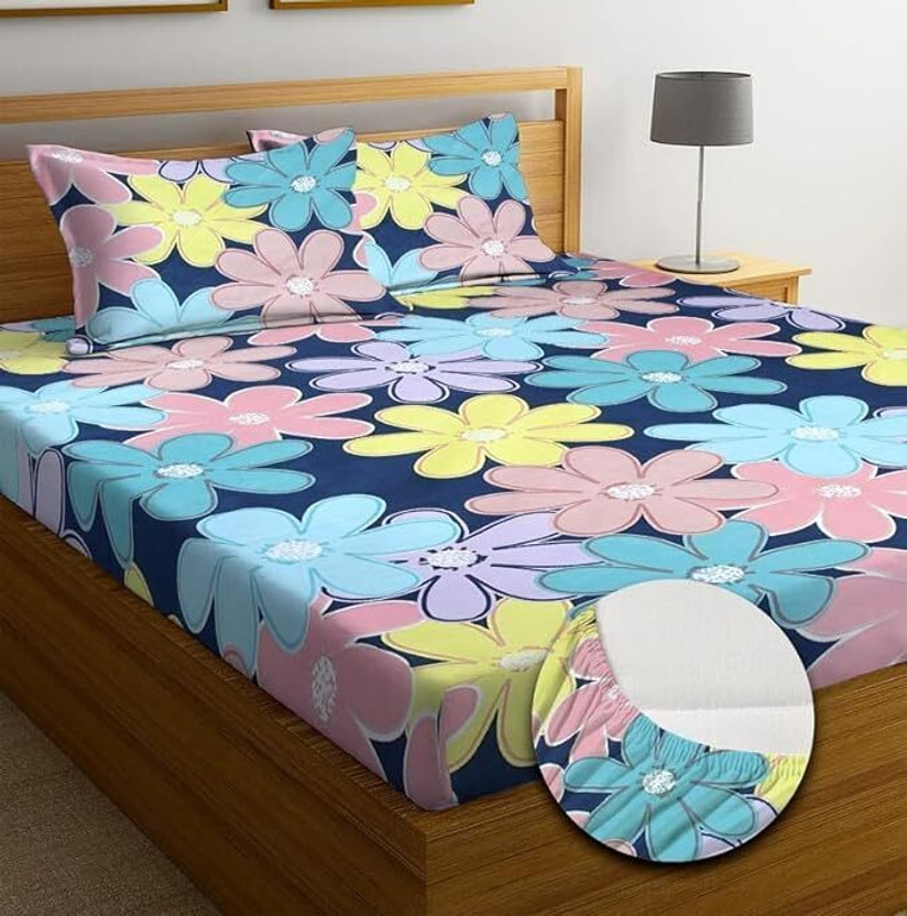 SHOPHOX SHOPHOX Cotton Double Fitted (Elastic) 210 TC Abstract 1 Bedsheet(Purple, Red, Blue) - Flipkart Deal
