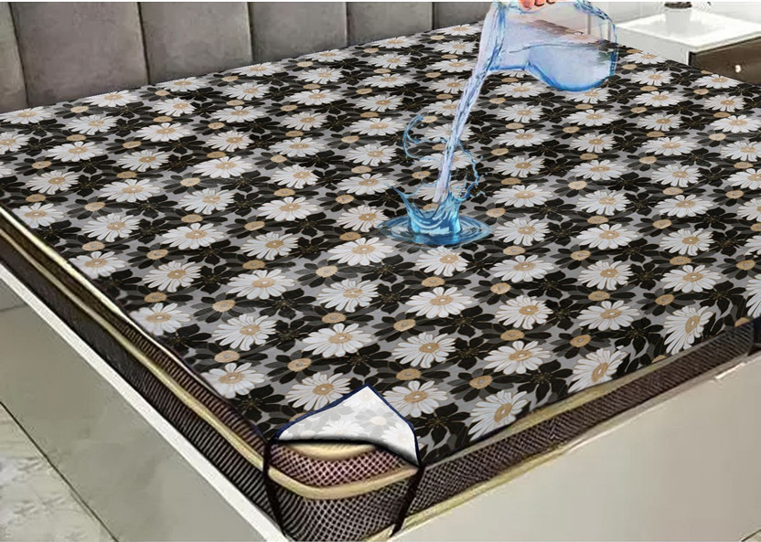 RELOOK INDUSTRIES PVC Double Fitted (Elastic) 120 TC Printed 1 Bedsheet(Black, Multicolor)