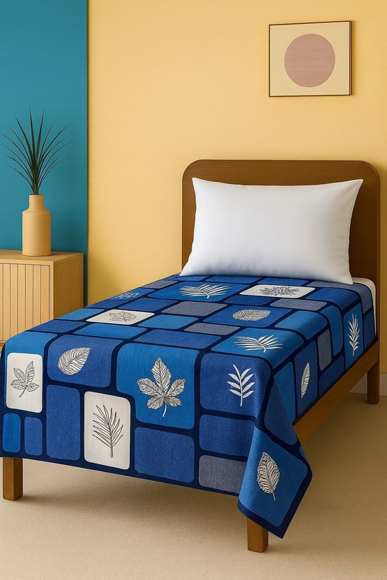Flipkart SmartBuy Microfiber Single Flat 110 TC Printed 1 Bedsheet(Size-60X90 Blue-Angle)