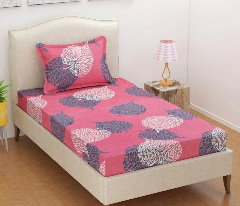 VAS COLLECTIONS Microfiber Single Flat 180 TC Printed 1 Bedsheet(Pink & Grey)