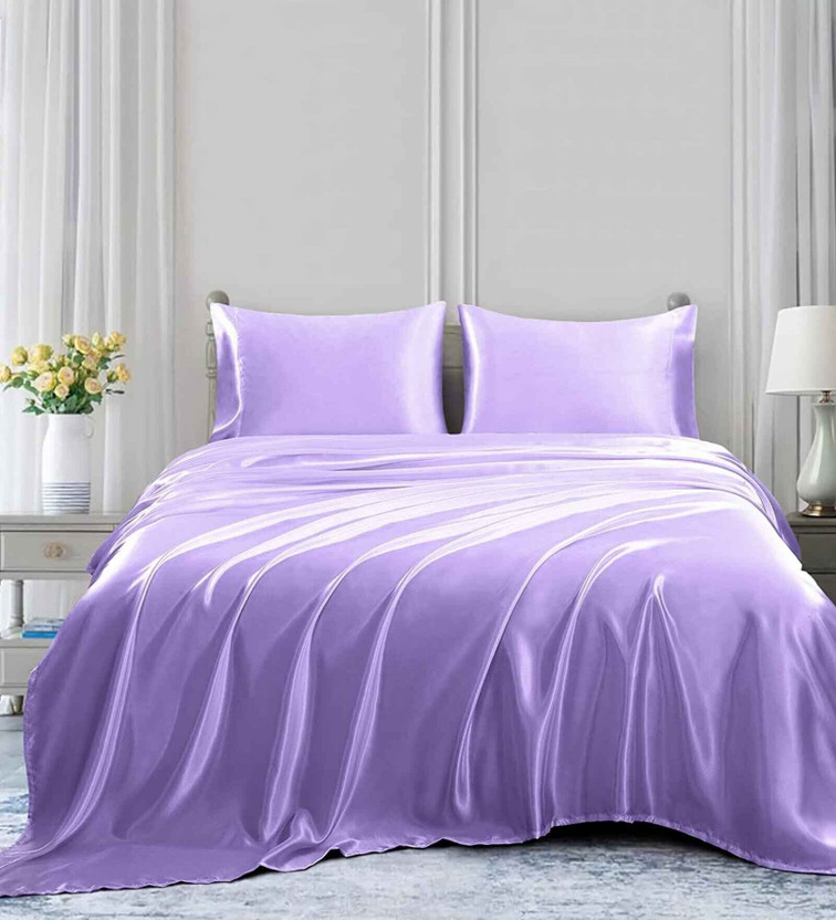 Decent Home Silk King Flat 300 TC Solid 1 Bedsheet with 2 Pillow Covers(Purple)