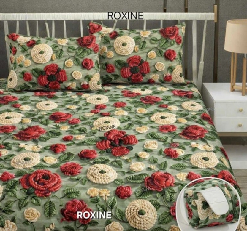 Amrix Cotton King Fitted (Elastic) 350 TC 3D Printed 1 Bedsheet with 2 Pillow Covers(MULTICOLOR999)
