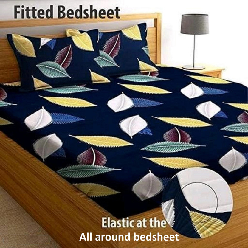 GoodRisk Cotton Double Fitted (Elastic) 360 TC Self Design 1 Bedsheet with 2 Pillow Covers(Multicolor)