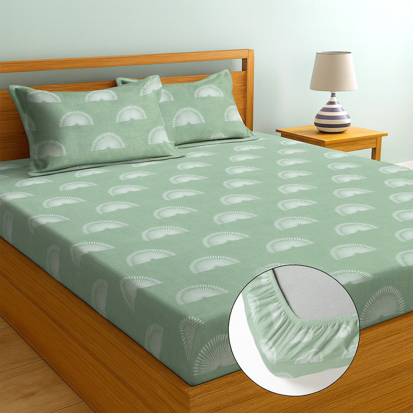 YaAkholic Microfiber Double Fitted (Elastic) 242 TC Printed 1 Bedsheet with 2 Pillow Covers(Multicolor)