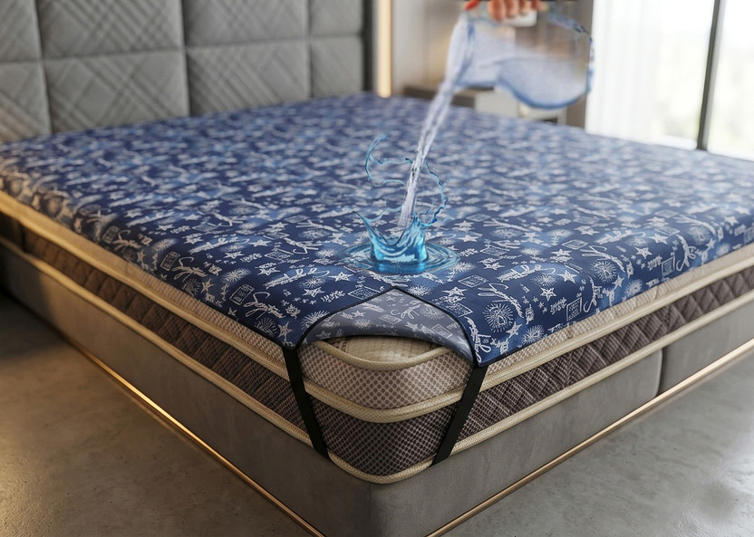 RELOOK INDUSTRIES PVC Double Fitted (Elastic) 120 TC Printed 1 Bedsheet(Blue)