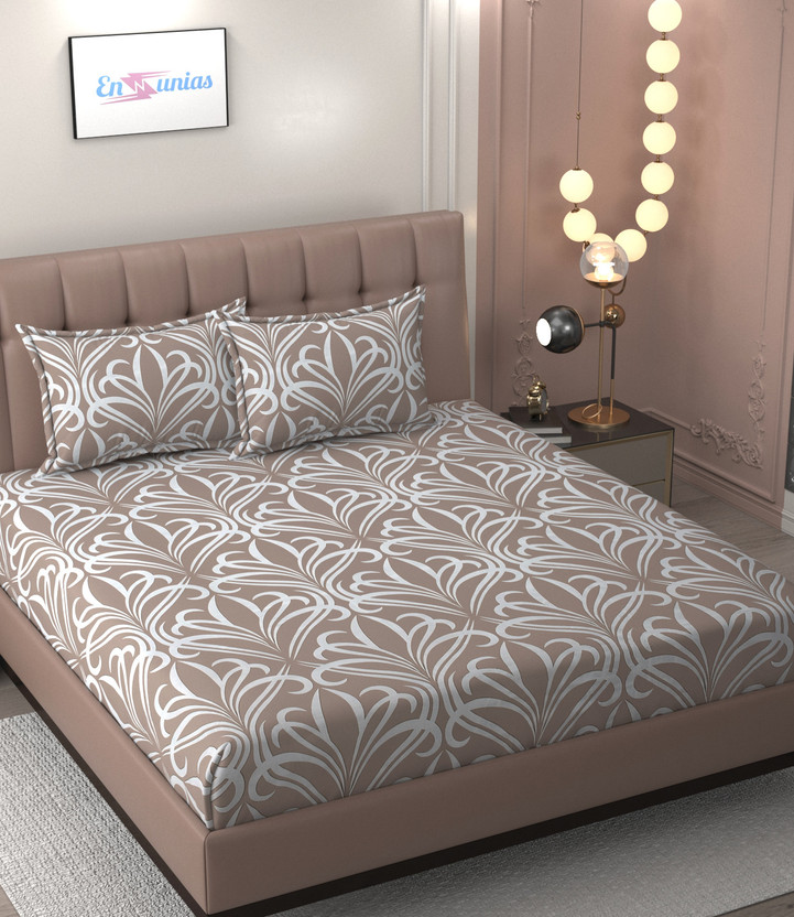 Delight Zone Cotton King Fitted (Elastic) 170 TC Printed 1 Bedsheet with 2 Pillow Covers(Multicolor)