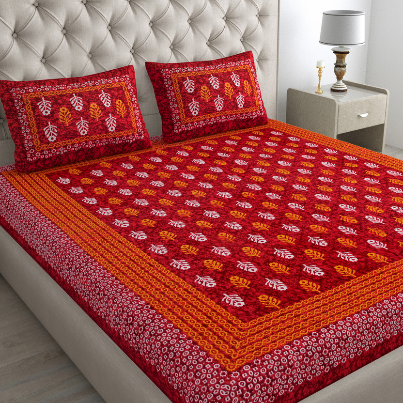 JR CLUB Cotton Double Flat 144 TC Jaipuri Prints 1 Bedsheet with 2 Pillow Covers(Multicolor)