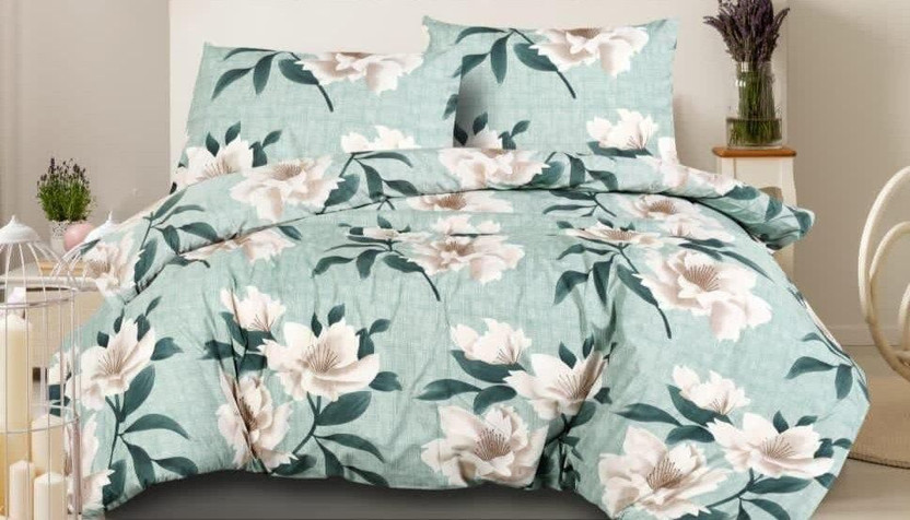 S.K ENTERPRISES Cotton Super King Flat 240 TC Printed 1 Summer Bedsheet with 2 Pillow Covers(Mint Green)