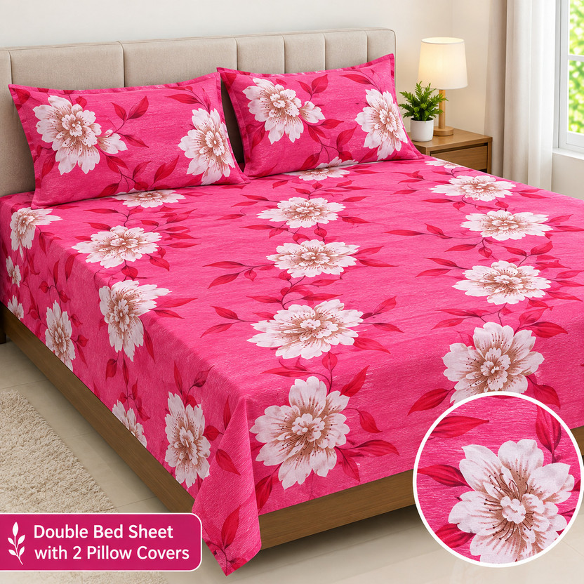 A N HOME Cotton Double Flat 150 TC Floral 1 Bedsheet(Multicolor)