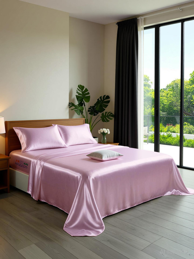 YRM Silk Single Flat 400 TC Solid 1 Bedsheet with 2 Pillow Covers(Baby Pink)