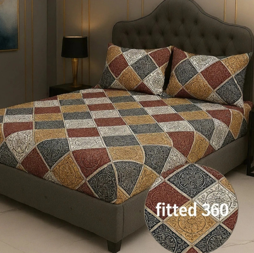 Home Garage Cotton King Fitted (Elastic) 210 TC Floral 1 Bedsheet with 2 Pillow Covers(Fitted Maroon)