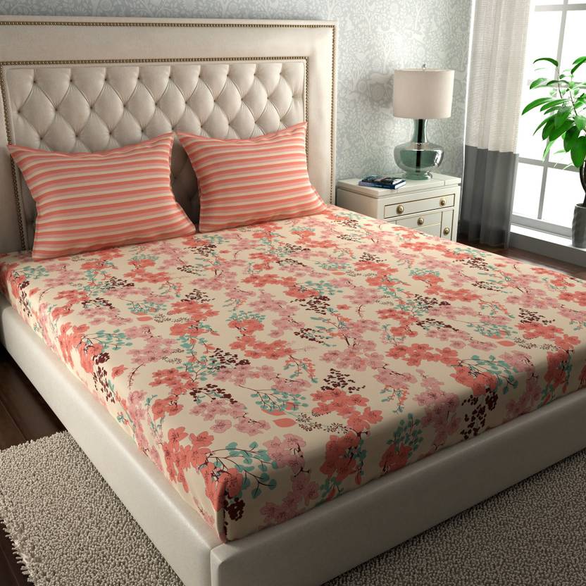 TRIDENT 120 TC Cotton Double Floral Flat Bedsheet Buy TRIDENT 120 TC