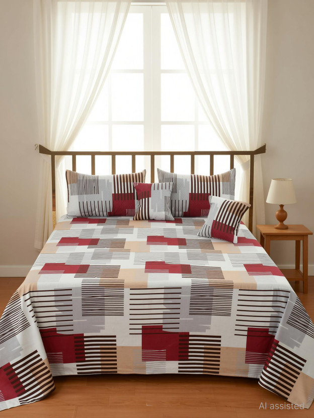 New New Click Shop Cotton Double Flat 280 TC Floral 1 Bedsheet with 2 Pillow Covers, 2 Cushion Covers(1 Bedsheet + 2 Quilted PillowCover + 2 Quilted CushionCovers.) - Flipkart Deal
