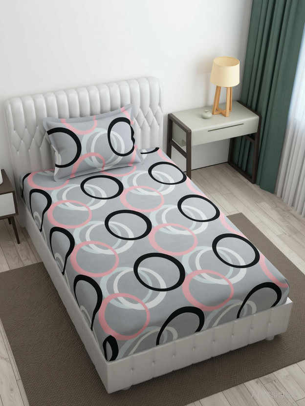 Decent Home Polycotton King Flat 140 TC Abstract 1 Bedsheet with 2 Pillow Covers(Grey 1 Single Bedsheet with 1 Pillow cover)