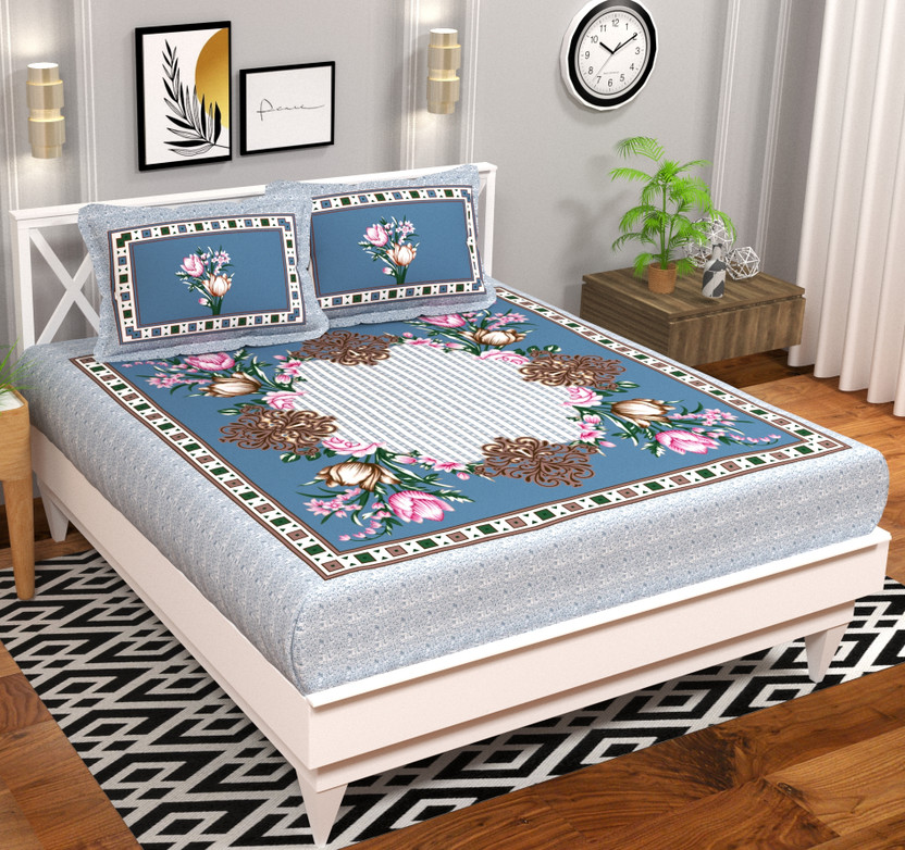 Flipkart Flipkart SmartBuy Cotton Double Flat 220 TC Floral 1 Bedsheet with 2 Pillow Covers(Light Grey) - Flipkart Deal