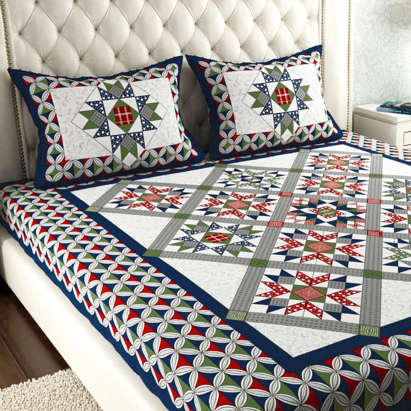 Mirasha Mirasha Cotton Double Flat 144 TC Jaipuri Prints 1 Summer Bedsheet with 2 Pillow Covers(Blue, Green, Red, Grey, Light Grey) - Flipkart Deal